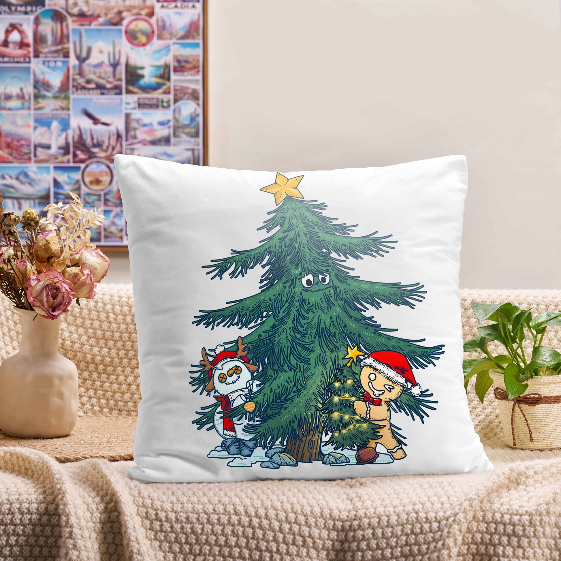 Freeleaf Merry Christmas Short Plush Cushion Pillow