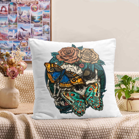 Freeleaf Floral Skull Short Plush Cushion Pillow