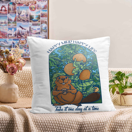 Freeleaf Mind Happy Life Short Plush Cushion Pillow