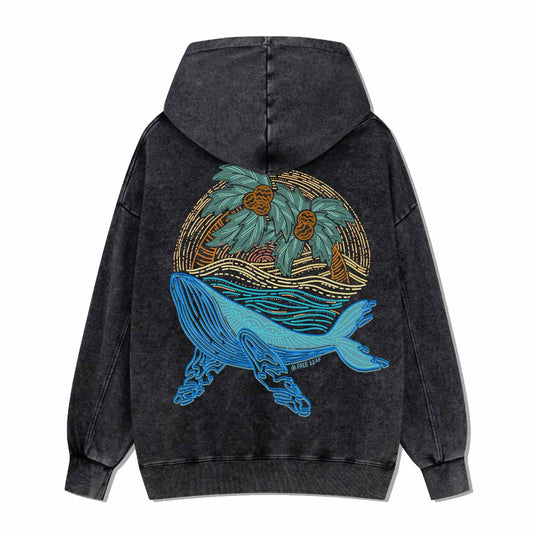 Striated Whale Back-printed Washed Hoodie