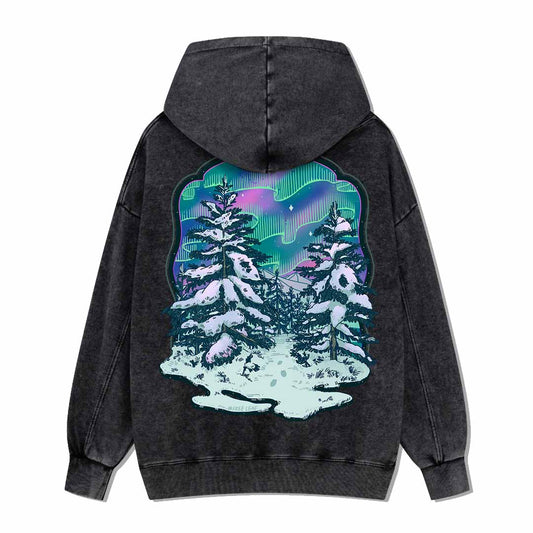 Winter Aurora Back-printed Washed Hoodie