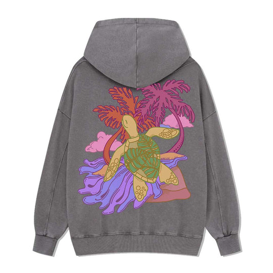 Hawaiian Green Sea Turtle Back-printed Washed Hoodie