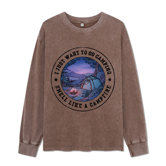 Just Want To Go Camping Washed Long Sleeve Top