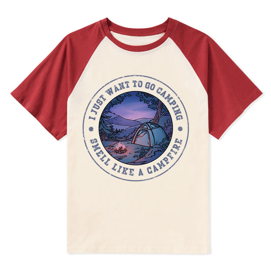 Just Want To Go Camping Raglan Short Sleeve Top