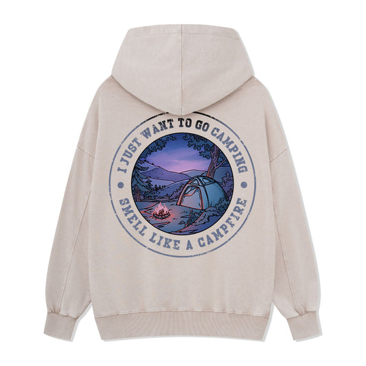 Just Want To Go Camping Back-printed Washed Hoodie