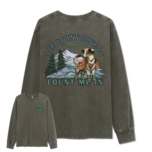 Hiking & Dogs Adventure Washed Long Sleeve Top