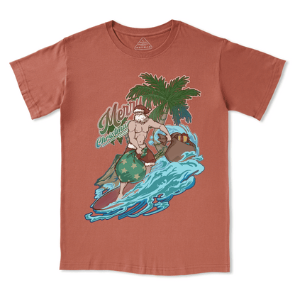 Santa Claus Surfing Front-print Tee