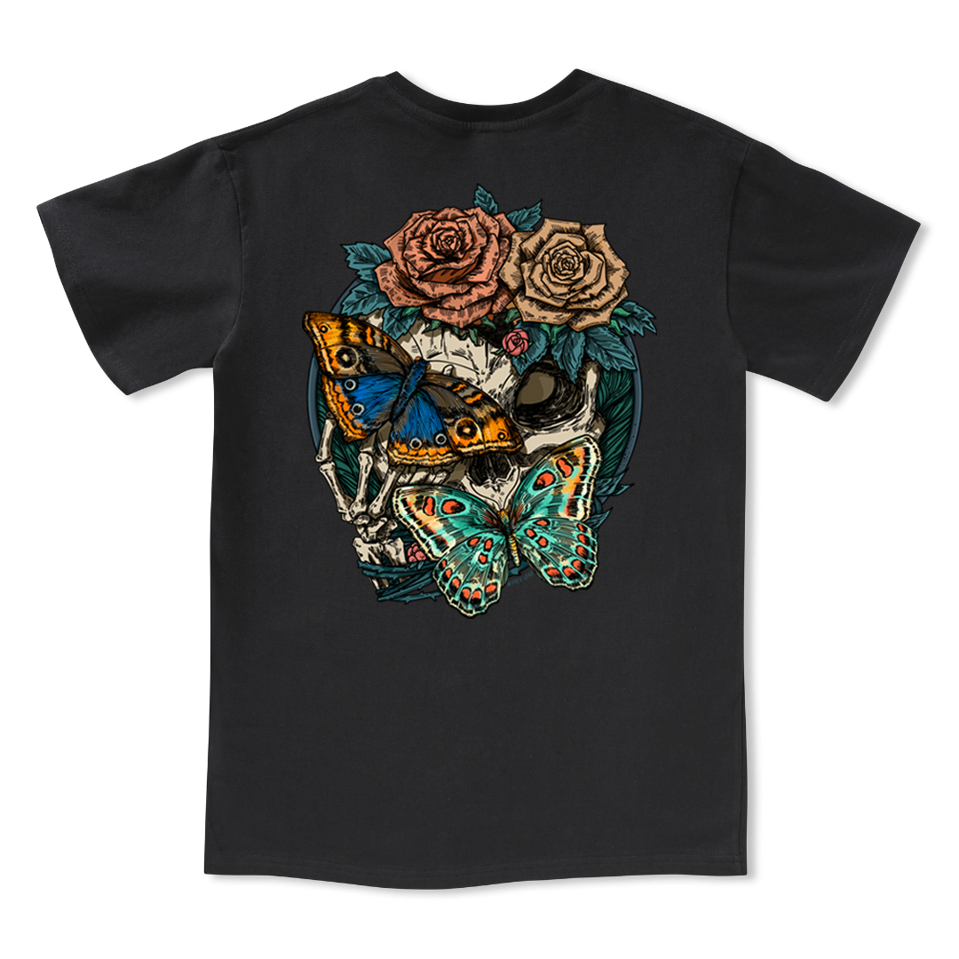 Floral Skull V-neck Tee