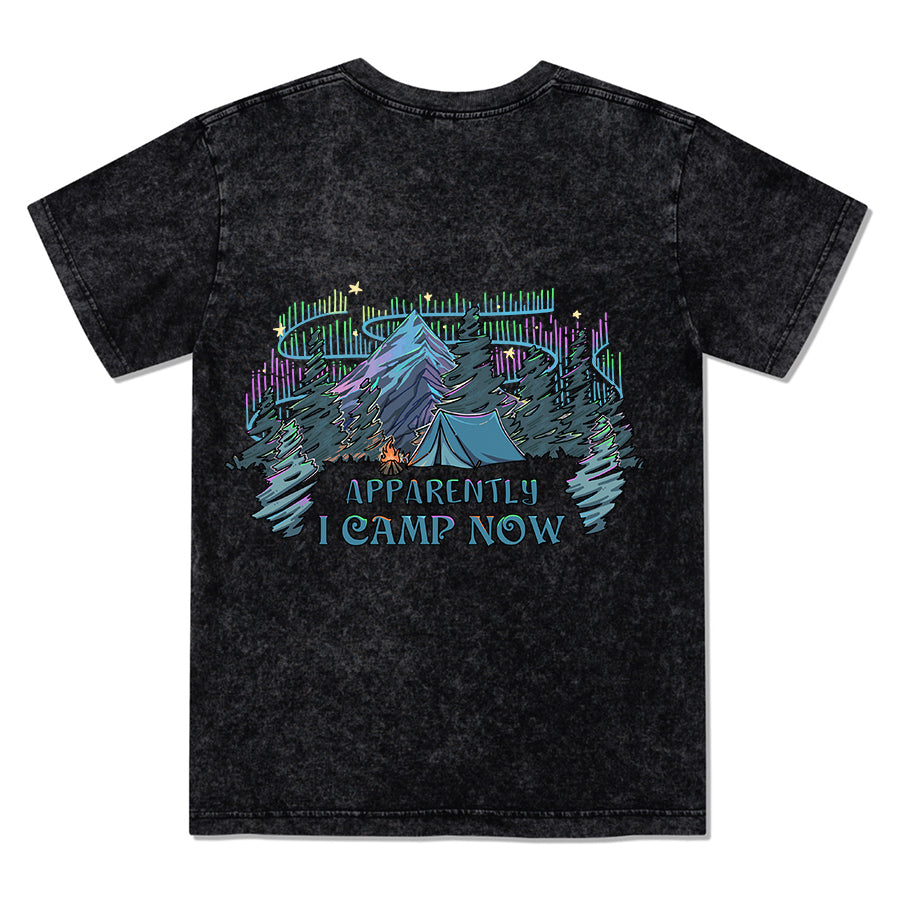 Freeleaf I Camping Now In The Land of Aurora Front-printed Washed Tee