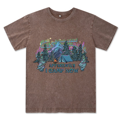 Freeleaf I Camping Now In The Land of Aurora Front-printed Washed Tee