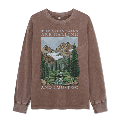 Freeleaf The Mountains Are Calling Unisex Washed Long Sleeve Top