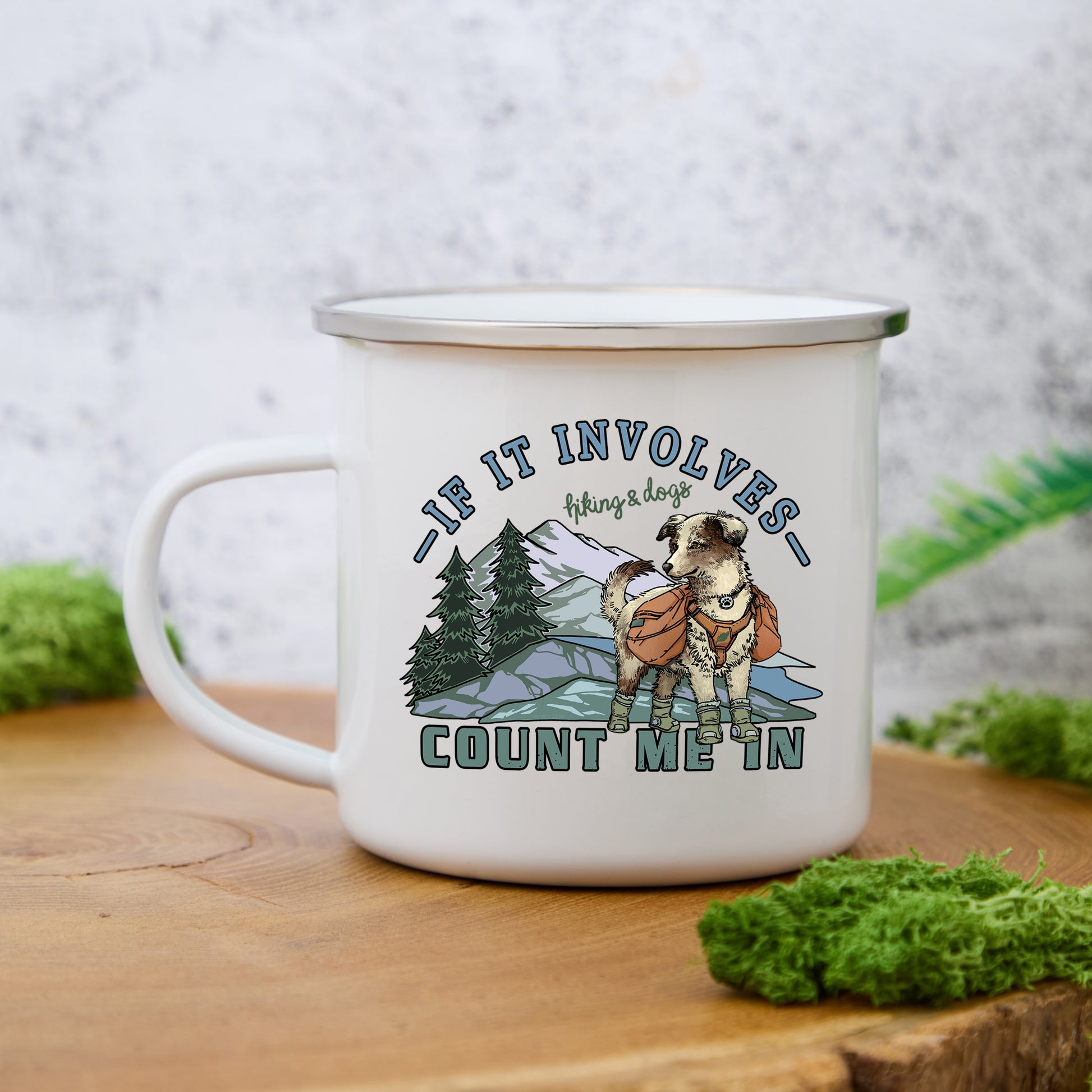 Freeleaf Hiking & Dogs Adventure Enamel Mug