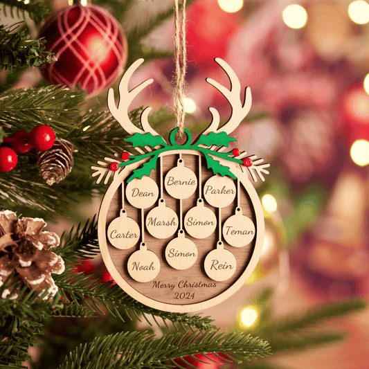 Wreath Elk Personalized Name Custom Wooden Christmas Tree Ornament