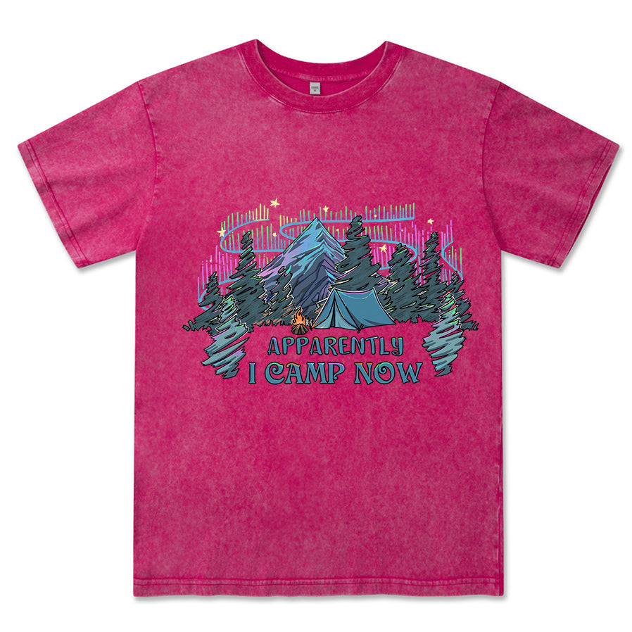 Freeleaf I Camping Now In The Land of Aurora Front-printed Washed Tee