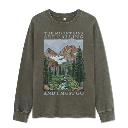 Freeleaf The Mountains Are Calling Unisex Washed Long Sleeve Top