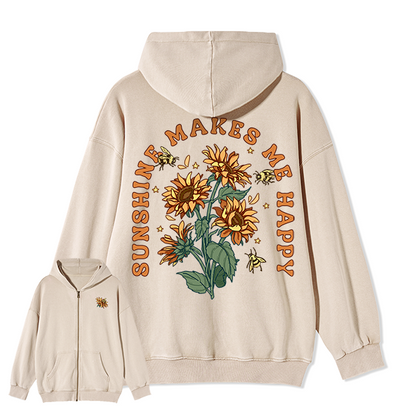 Freeleaf Sunshine Makes Me Happy Unisex Nature Inspired Fleece Full-Zip Hoodie