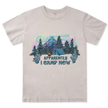 Freeleaf I Camping Now In The Land of Aurora Front-printed Washed Tee