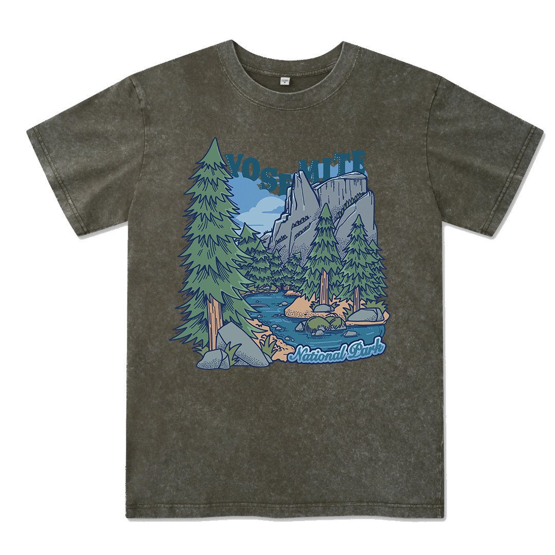 Yosemite National Park Front-printed Washed Tee