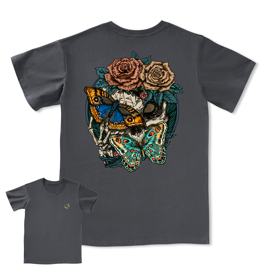 Floral Skull V-neck Tee