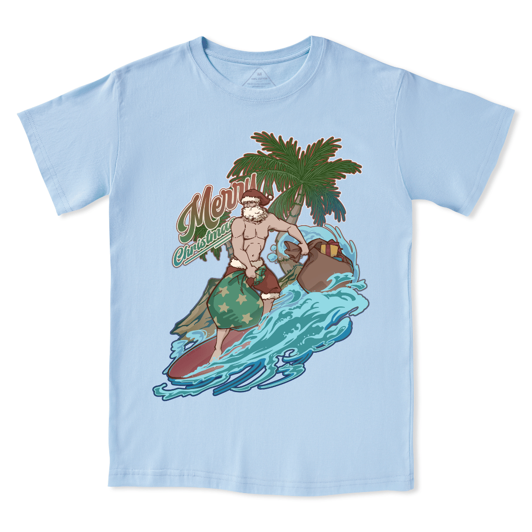 Santa Claus Surfing Front-print Tee