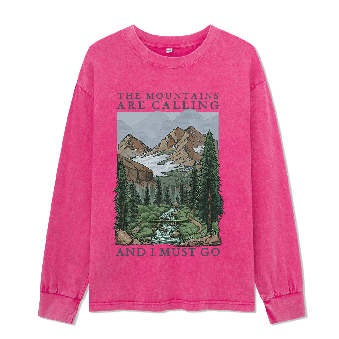 Freeleaf The Mountains Are Calling Unisex Washed Long Sleeve Top