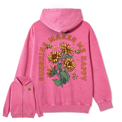 Freeleaf Sunshine Makes Me Happy Unisex Nature Inspired Fleece Full-Zip Hoodie