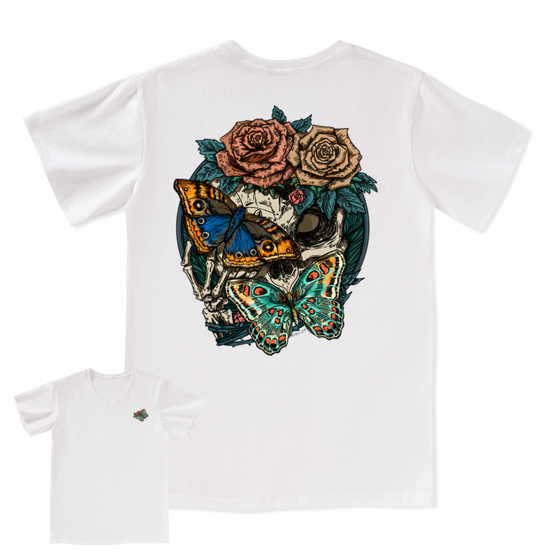 Floral Skull V-neck Tee