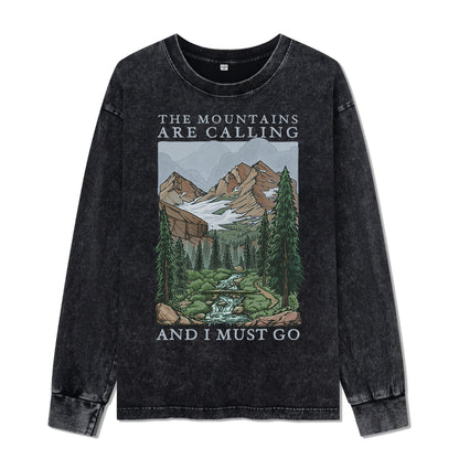 Freeleaf The Mountains Are Calling Unisex Washed Long Sleeve Top