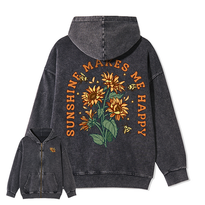 Freeleaf Sunshine Makes Me Happy Unisex Nature Inspired Fleece Full-Zip Hoodie