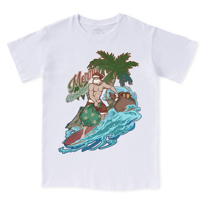 Santa Claus Surfing Front-print Tee