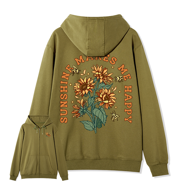 Freeleaf Sunshine Makes Me Happy Unisex Nature Inspired Fleece Full-Zip Hoodie