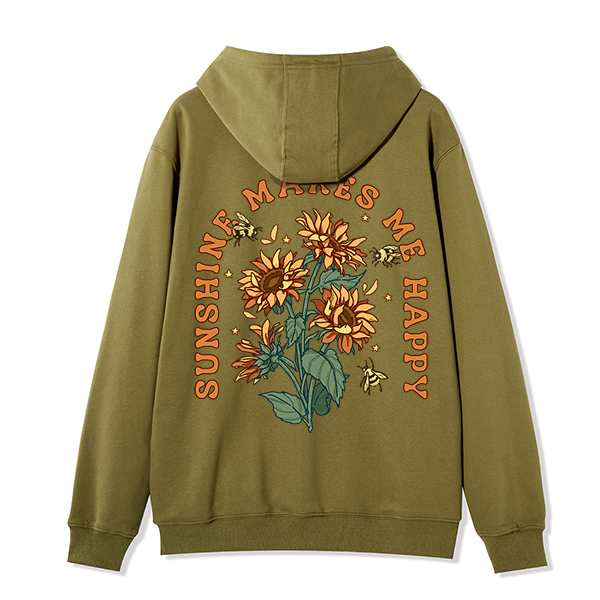 Freeleaf Sunshine Makes Me Happy Unisex Nature Inspired Fleece Full-Zip Hoodie