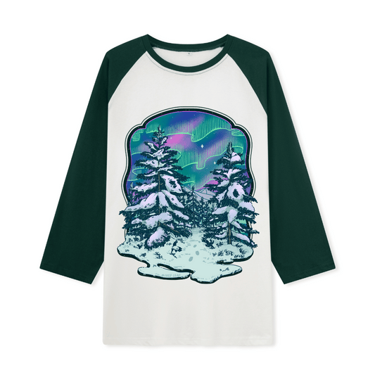 Winter Aurora Front-printed Raglan Long Sleeve Top