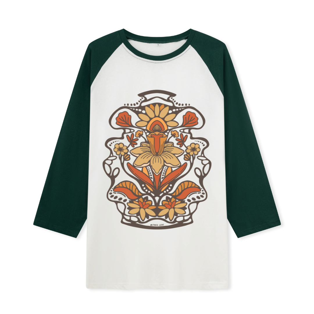 Spring Flower Front-printed Raglan Long Sleeve Top