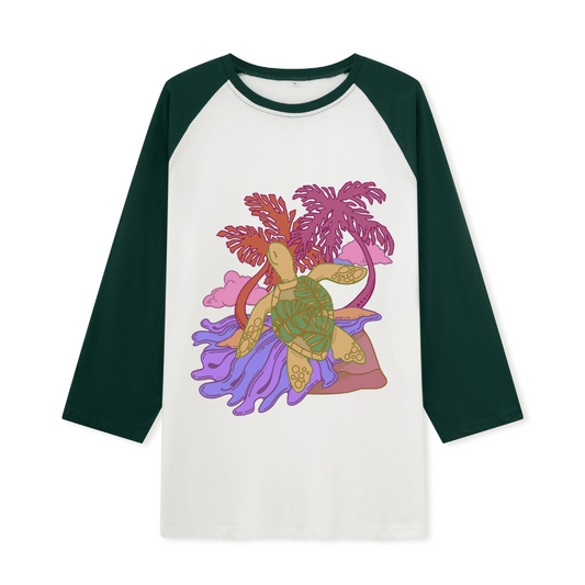 Hawaiian Green Sea Turtle Front-printed Raglan Long Sleeve Top