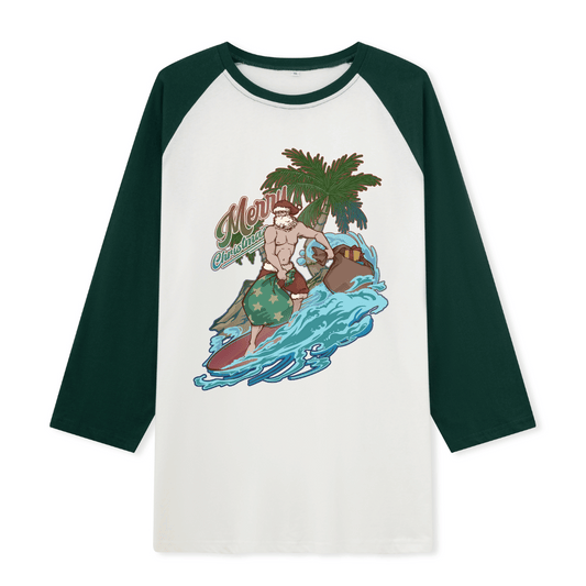 Santa Claus Surfing Front-printed Raglan Long Sleeve Top