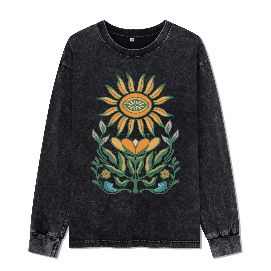 Sunflower Front-printed Washed Long Sleeve Top