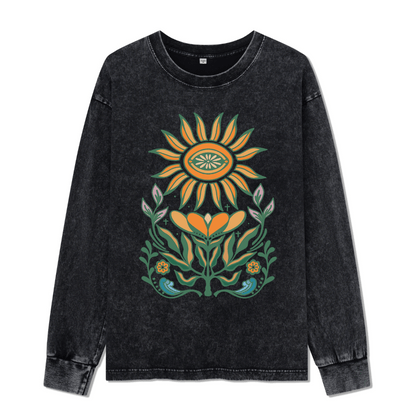 Sunflower Front-printed Washed Long Sleeve Top