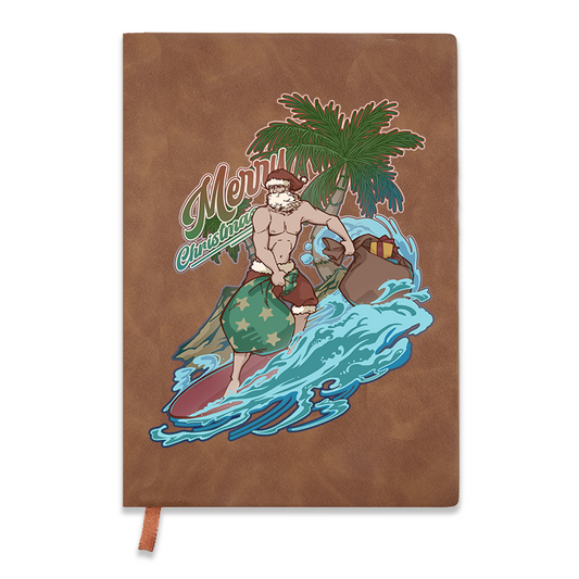 Freeleaf Santa Claus Surfing Vintage Leather Journal Notebook