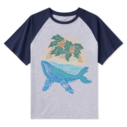 Striated Whale Front-printed Raglan Short Sleeve Top