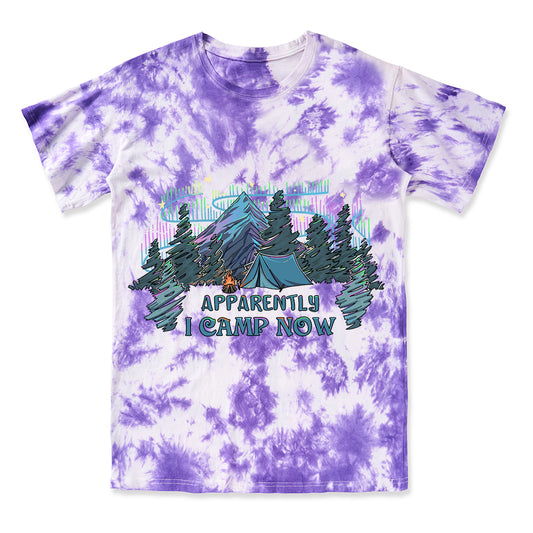 Freeleaf I Camping Now In The Land of Aurora Front-printed Tie Dye Tee