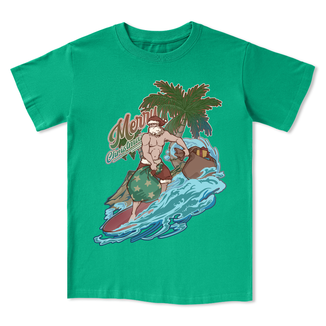 Santa Claus Surfing Front-print Tee