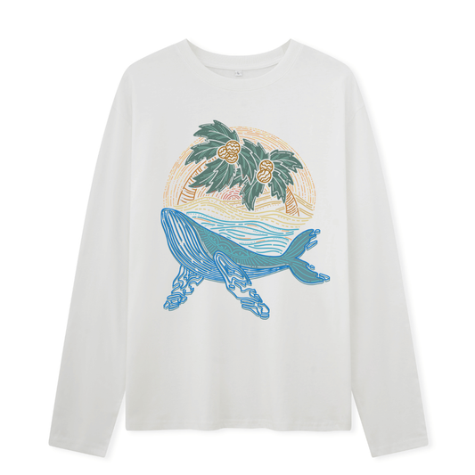 Striated Whale Front-printed Long Sleeve Top