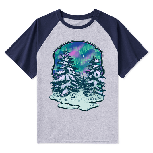 Winter Aurora Front-printed Raglan Short Sleeve Top