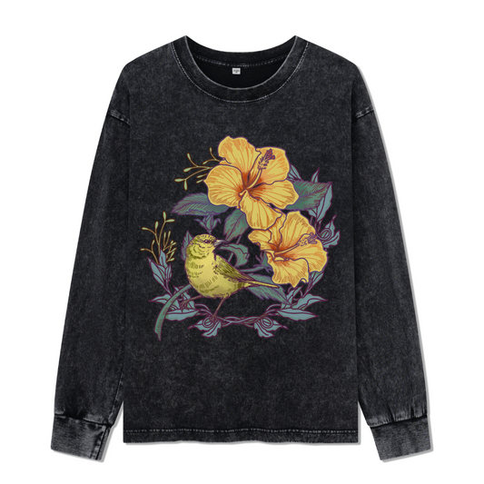 Amakihi Front-printed Washed Long Sleeve Top