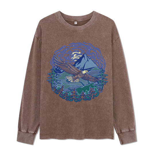 Yellowstone National Park Front-printed Washed Long Sleeve Top