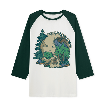 Skull Mountain Front-printed Raglan Long Sleeve Top