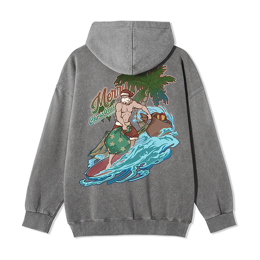 Freeleaf Santa Claus Surfing Back-printed Unisex Fleece Full-Zip Hoodie