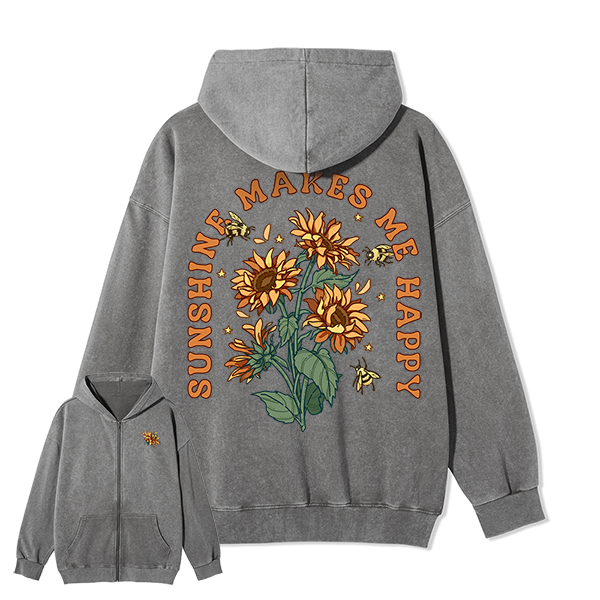 Freeleaf Sunshine Makes Me Happy Unisex Nature Inspired Fleece Full-Zip Hoodie