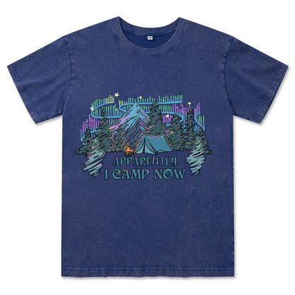 Freeleaf I Camping Now In The Land of Aurora Front-printed Washed Tee